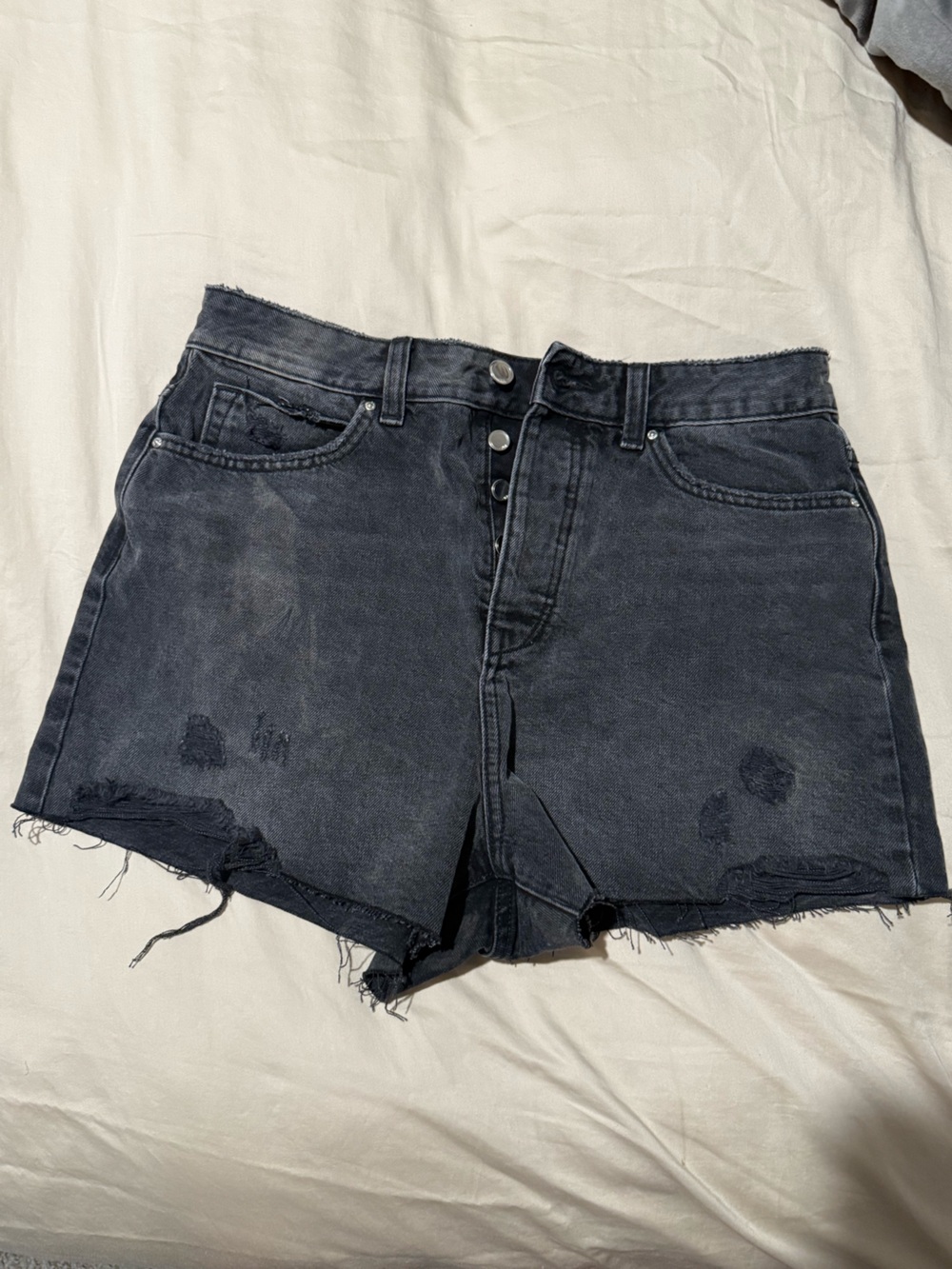 Zara Black Distressed High-Rise Denim Shorts